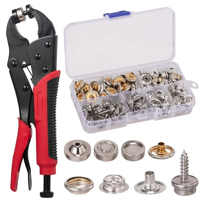 Heavy Duty Snap Fastener Tool Adjustable Snap Button Kit with 3 Dies, for Boat Cover Leather Fabric Cloths DIY