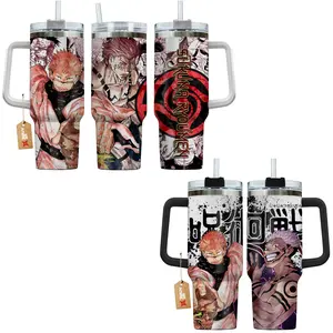 Ryomen Sukuna Jujutsu Kaisen JJK Anime Manga 40oz Tumbler Stainless Steel with Straw, Lid and Handle - Double Wall Insulated Flasks – Perfect Gift for Fans