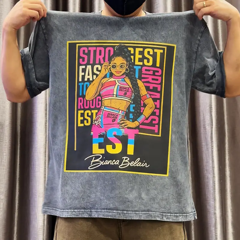 M53 EST of WWE Bianca Belair Graphic Wash Tee, Bianca Belair Bold Street Style Wash T Shirt