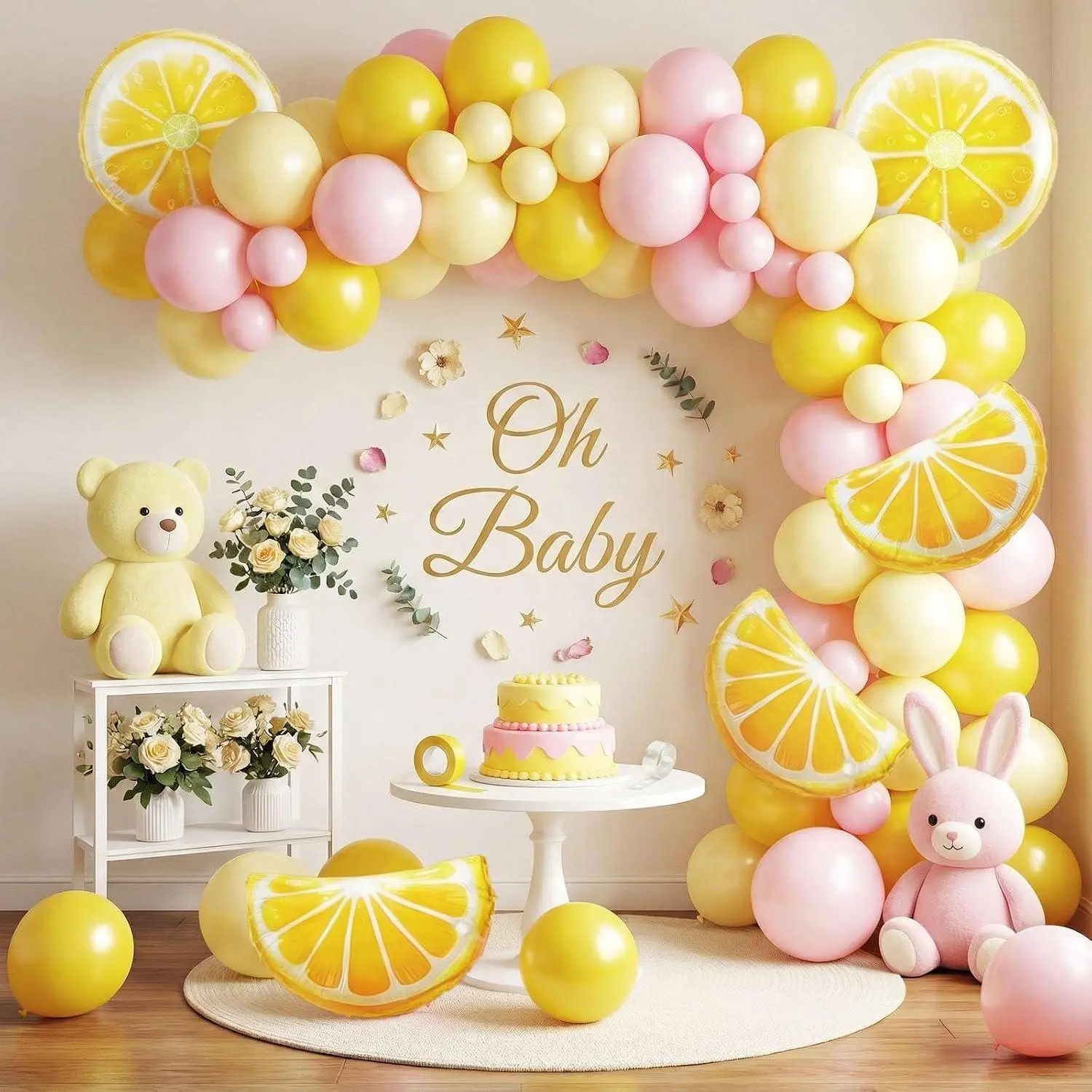 Lemonade Party Balloon Arch Kit - Pastel Yellow Pink Latex Balloons & Lemon Foil For Main Squeeze Bridal Shower, Birthday Graduation Lemon Theme Party Wedding Decorations