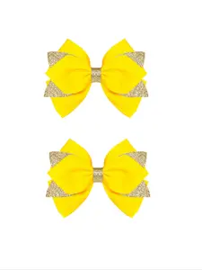 Cute Colorful Bow Hair Clips, 2pcs Sparkling Glitter Layered Barrettes, Perfect for Daily Wear & Party Hairstyles