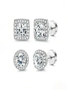 Luxury Zircon Stainless Steel Stud Set 4pcs Gold Silver Round Square Versatile Shapes Hypoallergenic Copper Jewelry Box Perfect for Holidays Birthdays