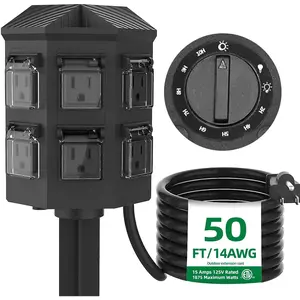 Outdoor Power Strip Timer,  Light Sensor Countdown, 50  Extension Cord , 6 Grounded Outlets for Halloween and Christmas Decorations, ETL Listed (50 FT)