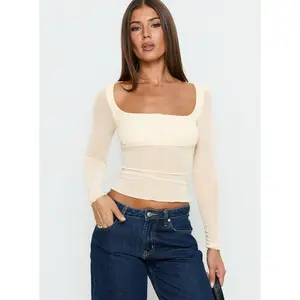 Victoire Long Sleeve Mesh Top Beige