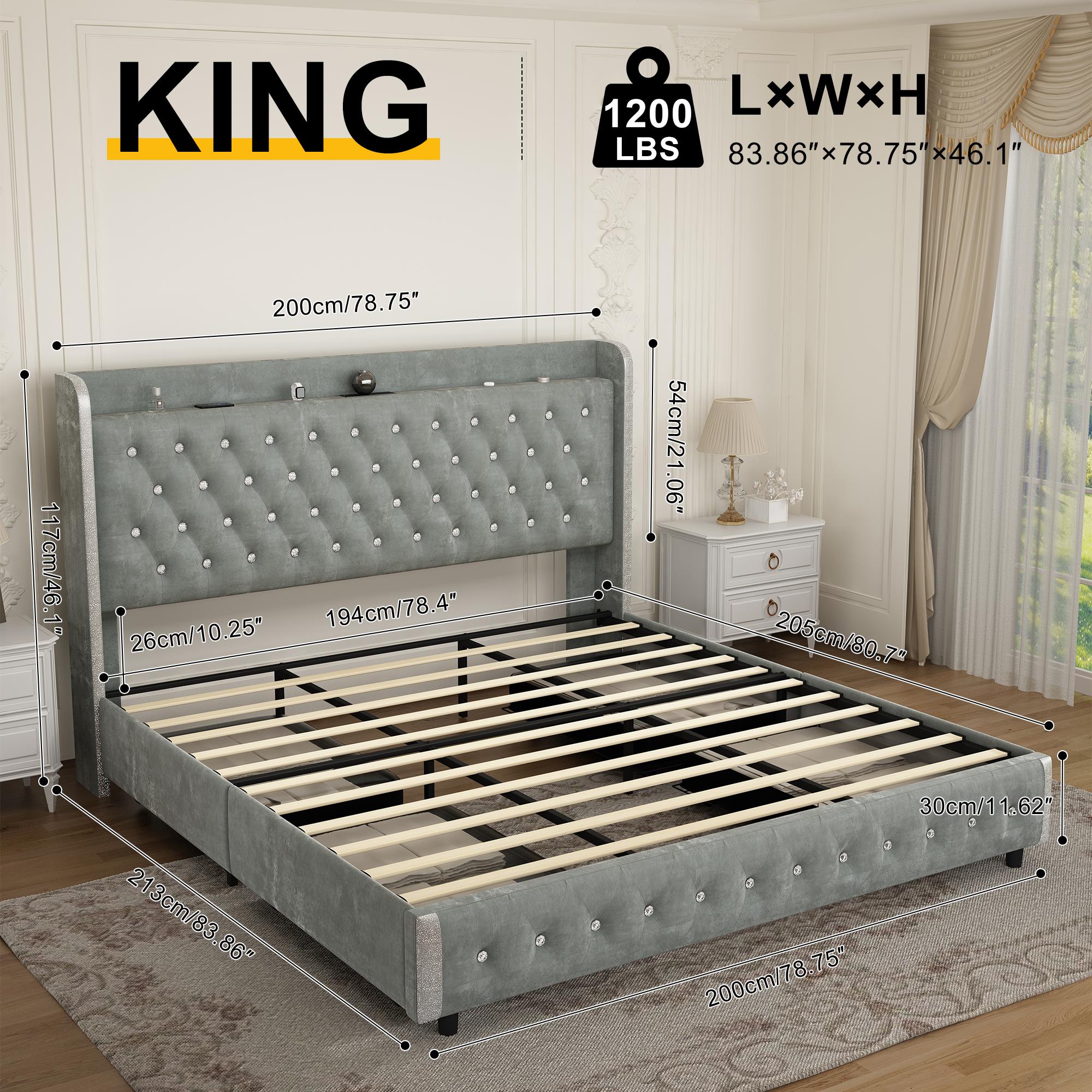 GEGOFORU Queen LED Bed Frame with Galaxy Projector & Bluetooth Speakers, RGB Lights, USB Charging, 4 Storage Drawers, Velvet Upholstered Platform Bed, No Box Spring Needed – White