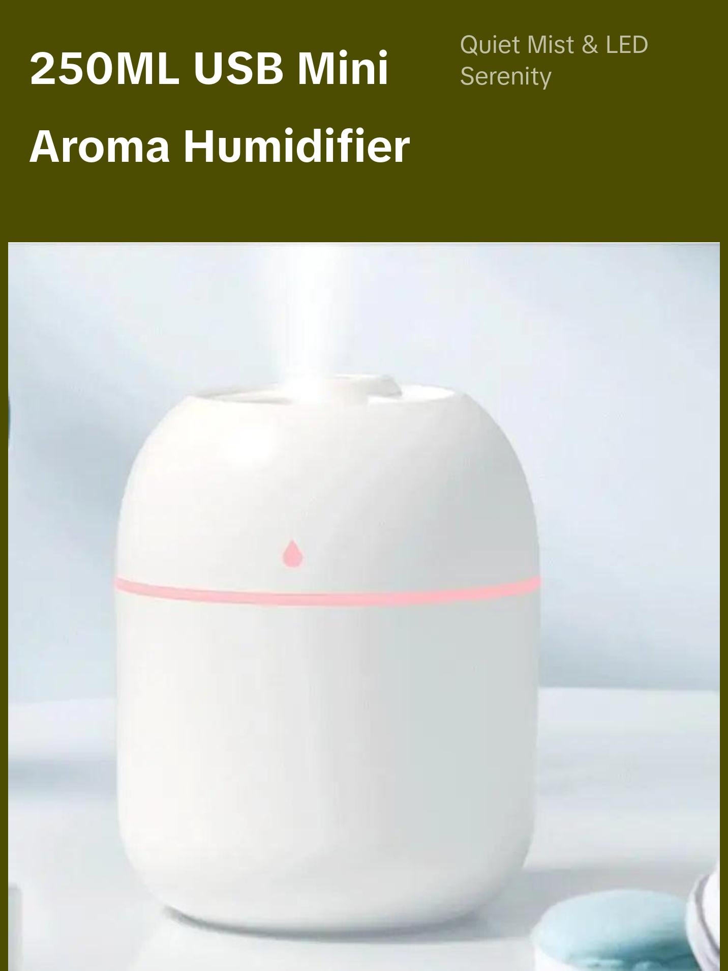 250ML USB Mini Air Humidifier Aroma Essential Oil Diffuser For Home Ultrasonic Mute Mist Maker Diffuser with LED Color Lamp
