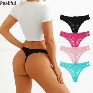 4-Pack Lace Thong Panties for Women Soft, Stretchy & Breathable Lightweight Comfort Low Rise, Minimalist Design Ideal Underwear for Everyday Wear & All-Day Comfort