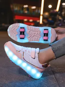 LED Light-Up Roller Skates, Adjustable PU Leather Wheels, USB Rechargeable, All-Season Casual Shoes for Boys and Girls