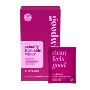 goodwipes Rosewater Flushable Wipes - Individually Wrapped Butt Wipe for On-the-Go Adults - Portable Mini Wipes - Travel Essentials - Sewer & Septic Safe- 2 pack of 32ct