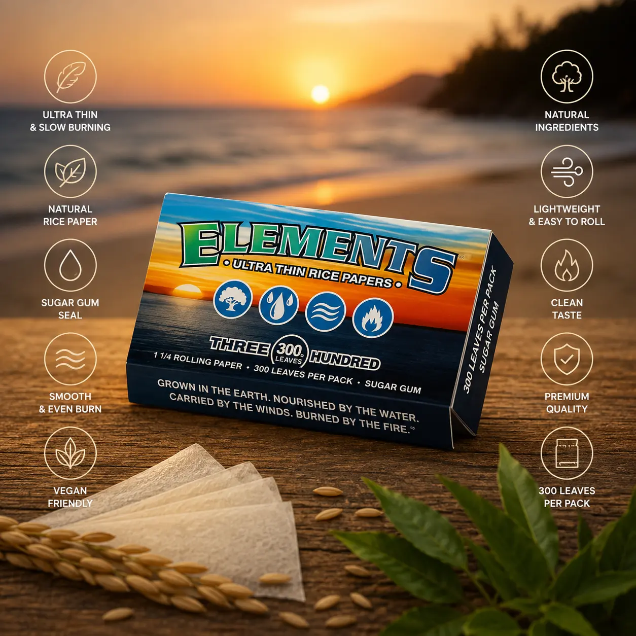 ELEMENTS 300 Ultra Thin Rice Paper, 1.25 (1 1/4) Size Office Stationery, 1 Pack Contains 300 Leaves