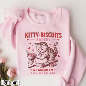 [ 100% Cotton ] [ Gift Collection for Valentine ] Valentines Cat Sweatshirt Kitty Biscuits Bakery Sweater Funny Vday Cat Lover Pullover Cute Kitten Baking Cookies Love Crewneck Girlfriend