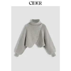 Cider [8 colors, size 0-26] High Neck Solid Knitted Long Sleeve Crop Sweater
