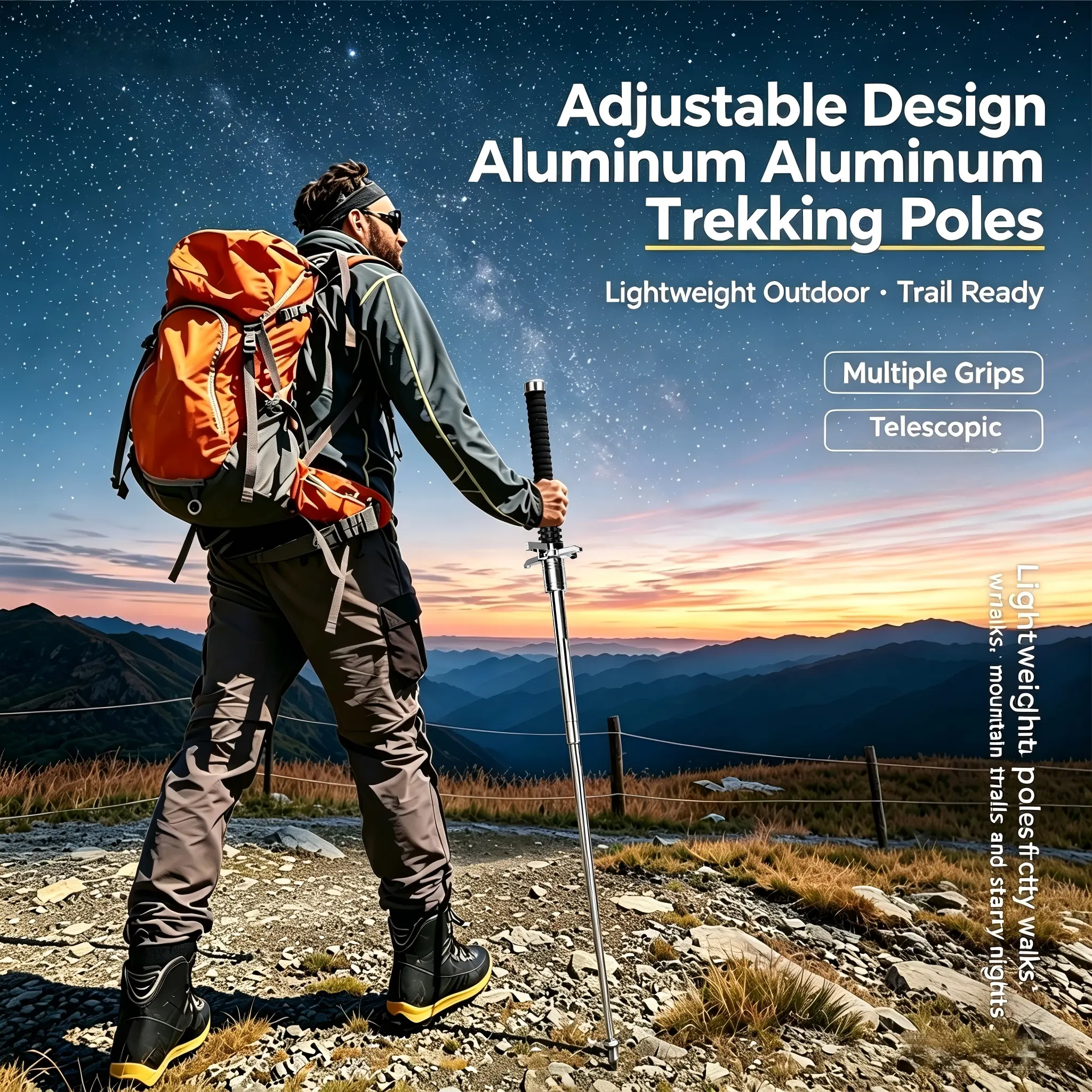 Ultra-Compact Foldable Walking Stick,  Lightweight Aluminum Hiking Pole - Durable Retractable Trekking Poles for Outdoor Mountaineering & Survival Gear