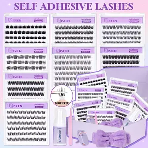 8 Styles Self-Adhesive Lash Cluster Kit - Press On Lashes with Lash Cleansing Foam, Tweezers & Headband | Natural Look Pre-Glued Cluster Lashes, Ultra-Thin & Lightweight, Easy Apply for Beginners, No Glue Needed, No Remover & No Residue