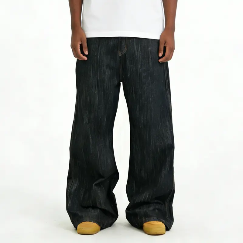 Inflation Men's Black Vertical Stripe Retro 2026 Spring-Summer Y2K Baggy Flared Wide-Leg Bootcut Denim Pants - Vintage Clothing, 2000s Clothes, Baggy Jean Aesthetic, Alt-Style Men's Jeans, Hip Hop Streetwear Trousers