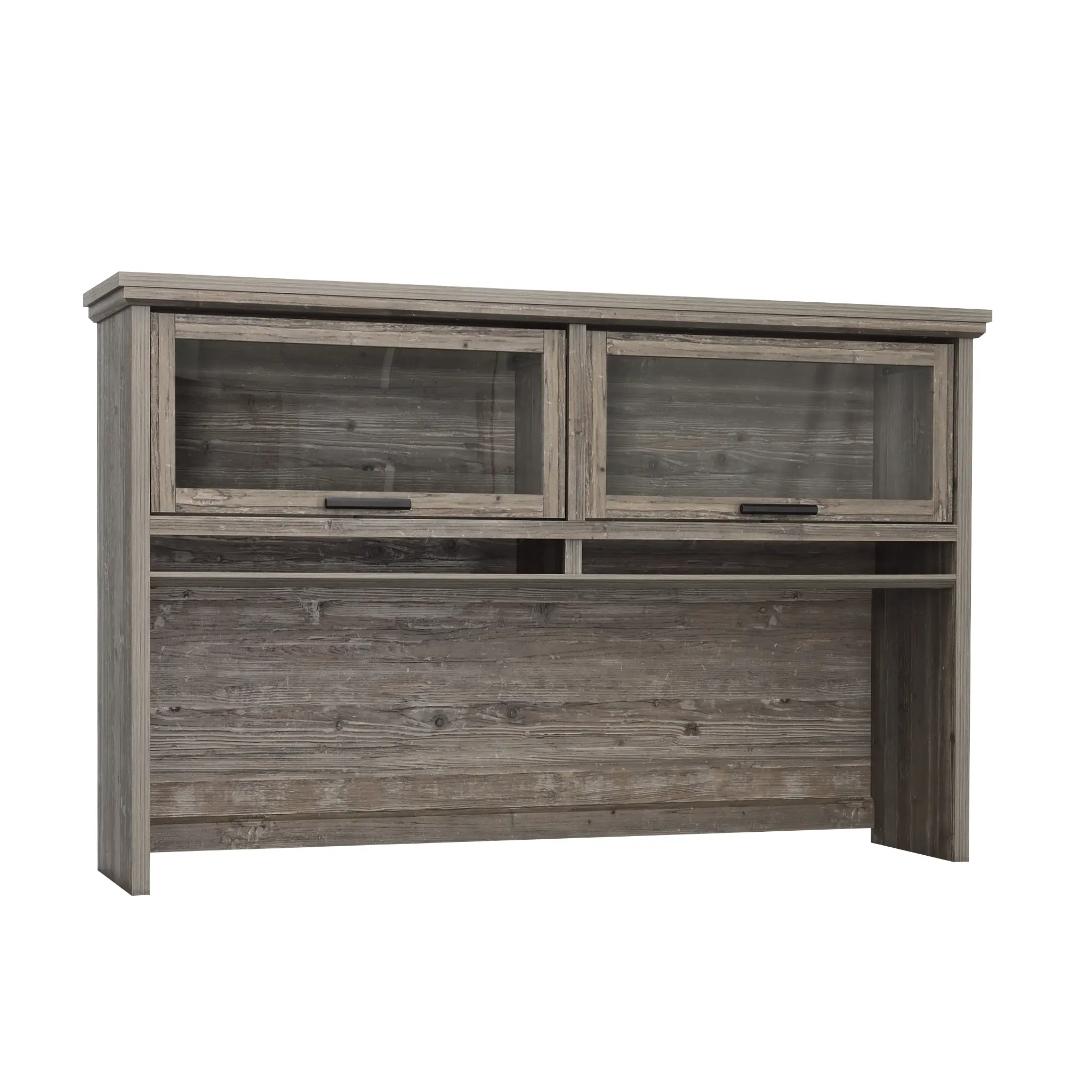 Aspen Post Storage Hutch with Glass Doors & Cubbyhole Storage for Home Office or Living Room