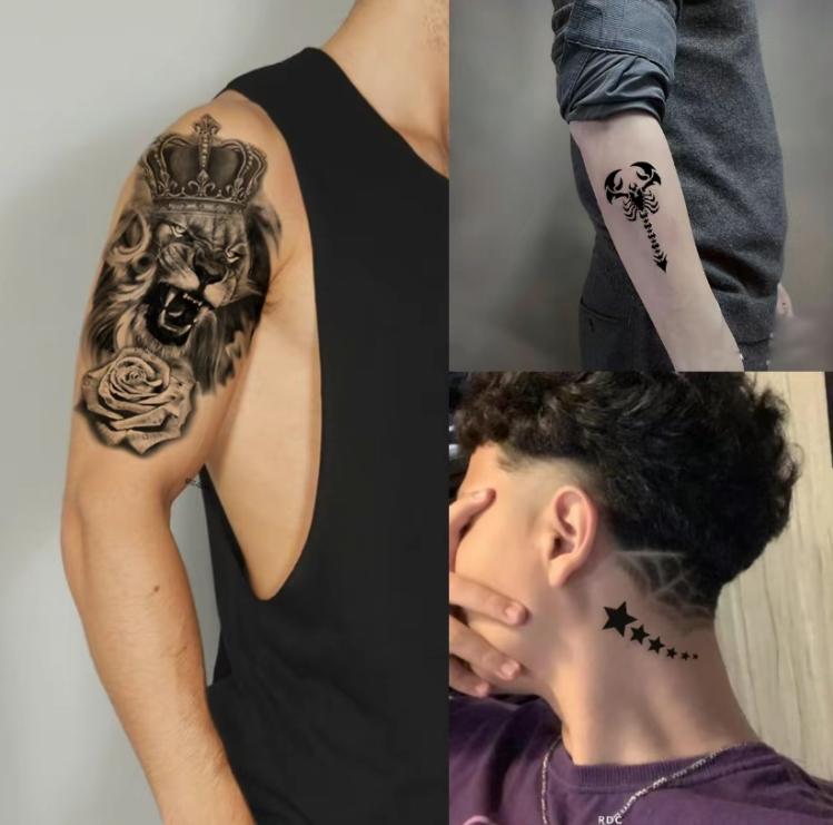 36 Sheets Large Half Arm Sleeve Temporary Tattoos For Men Women Forearm, Tribal Wolf Tiger Lion Owl Skull Temp Halloween Fake Tattoo Stickers Adults, Black Realistic Tattoo Flower Rose Animals