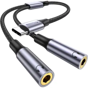 USB C to Dual 3.5mm Female Headphone Splitter, Type C to Dual 3.5mm Female Audio Jack Splitter Headphone Adapter Compatible with  17/16/15 Pro Max, Galaxy S24 S23, Pixel 10