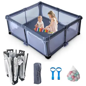Foldable Baby Playpen ,Play pen for Babies and Toddlers, Portable Playpen, Kids Collapsible Play Pen , Indoor & Outdoor Baby Fence with Visible Mesh,Safety Area Travel Play Yard with mat (Grey)