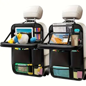 Car Backseat Organizer with Foldable Tray, 6 Storage Pockets, Tablet Holder, and Kick Pad - Durable Polyester Travel Accessory for SUVs, Trucks, Vans (Black), Car Seat Back Protector, Vehicle Organization, Functional Design, Sturdy Construction