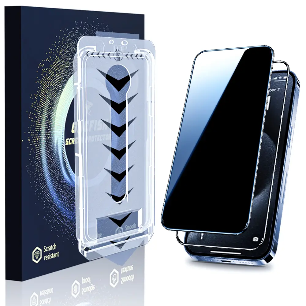 One Fish High Quality Black Gold Privacy Screen Protector Tempered Glass Shockproof Phone Protective Film For Samsung, iPhone 17 Pro Max 16 14 15 Plus