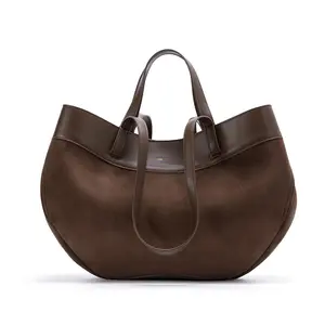 2026 New Branded Suede-Leather Mix Tote Bag, Large Capacity Commuter Dumpling Shoulder & Handbag, Elegant Fall-Winter Carryall for Women