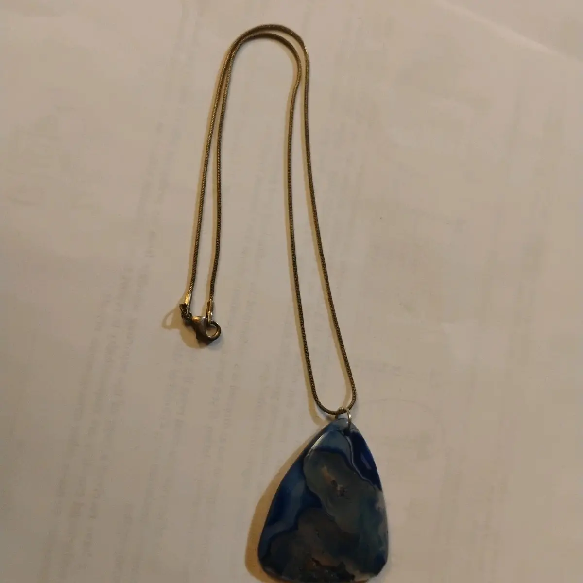 Handmade Blue and White Triangle Stone Pendant Necklace - Fashion Accessory