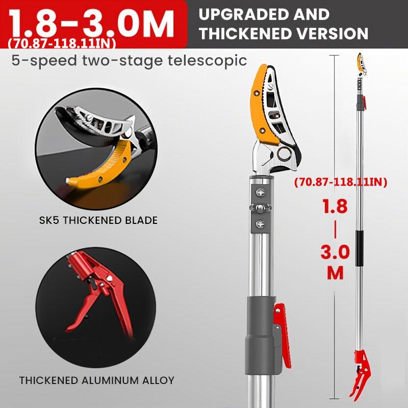 AIRAJ 1pc 39.37inch to 3m High Altitude Pruning Shears with Stainless Steel Telescopic Rods Fruit Cans Apples and Specialized Scissors