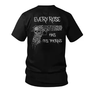 Every Rose Has Its Thorns Tactical Skull Rose Gun Shirt Dark Aesthetic Gothic Graphic Tee Edgy Streetwear Tactical Style T-Shirt Vintage Skull Rose Graphic Tee for Men Women