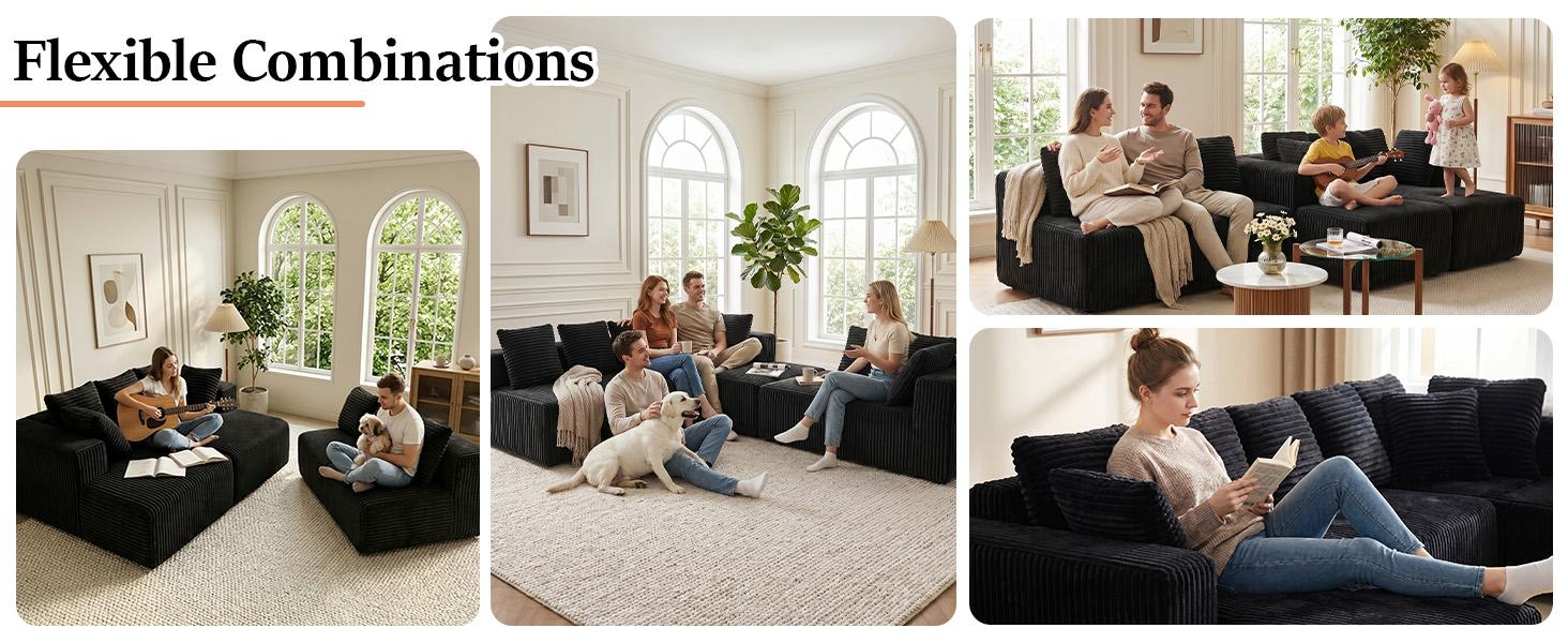 [2-3Packages] Niccae 132-Inch U-Shaped Memory Foam Sectional Sofa — An oversized modular design offering "cloud-like" comfort; features deep seating and compressed corduroy fabric, combining space-saving capabilities with a convertible sleeper function.