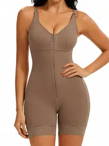 1 Count Women's Fashion Shapewear Bodysuit, Waist Trainer Bodysuit, Fajas, Stylish Bodysuit With Front Zipper & Adjustable Straps, Lace Trim Design Soft Stretchy Jumpsuit, Daily Outfits Casual Looks & Versatile Fashion Matching