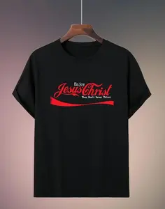 Clever Faith & Pop Culture Mashup Top - 'Enjoy Jesus’ in Vintage Soda Script for a Thought-Conversation Street Style,Four-season casual short-sleeved T-shirt, sports T-shirt, sport and casual wear, home and casual wear.