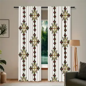 2pc Ethiopian cross print curtains/door curtains, with rod pocket design, a perfect gift for friends, suitable for home decoration in dormitories, bedrooms, living rooms, kitchens, dining rooms, studies, cafes, hotels, apartments, etc