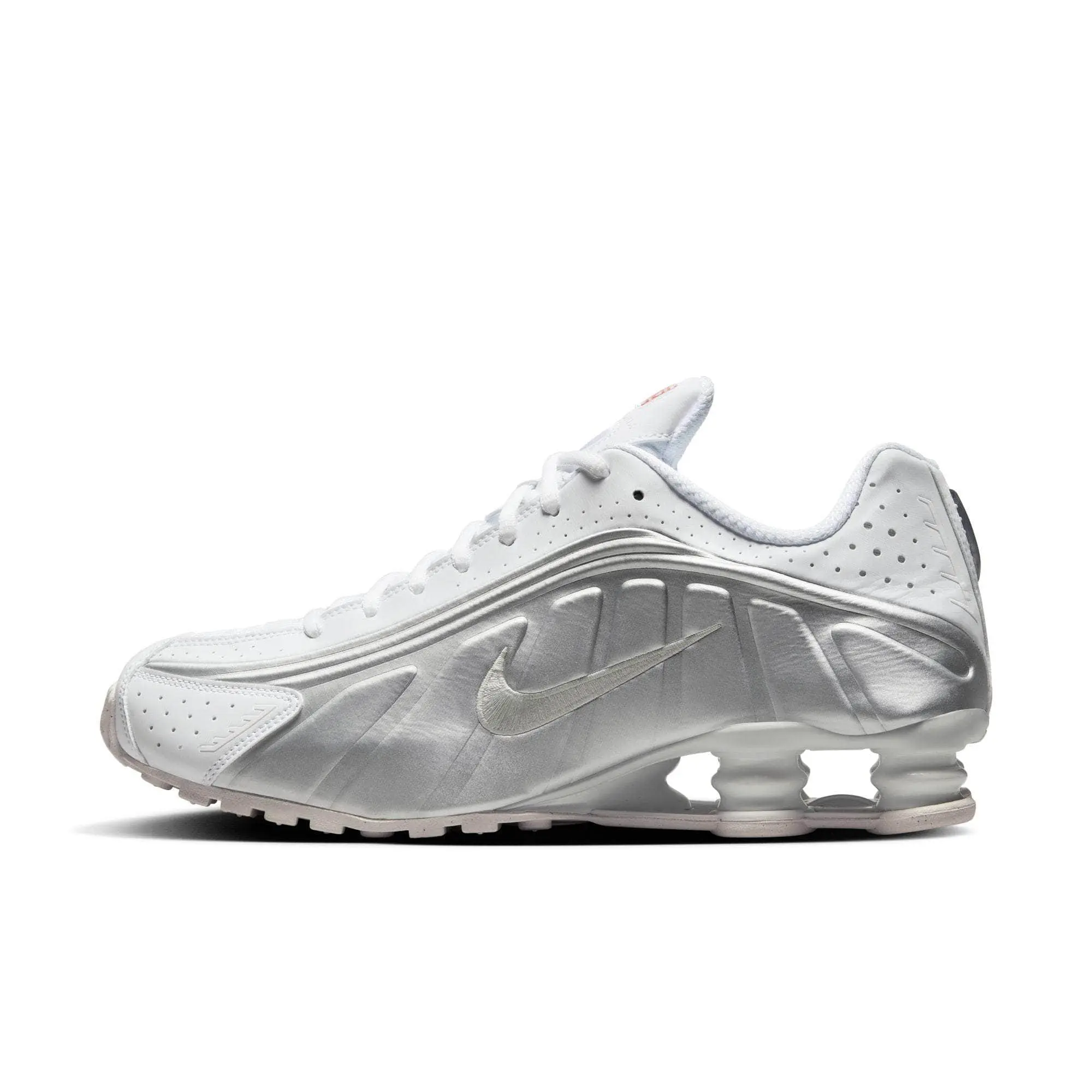 Nike Shox R4 "White Metallic Silver" - Men's, Footwear, Sports Shoes, Trainer, Aesthetic, Foam, Cushioned, Casual, Breathable, Perforated