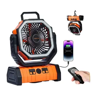 Portable Camping Fan with LED Light - Handheld Turbo Fan, Compact, Low-Noise Oscillating, Auto-Off Timer, 20000/18000mAh Portable Charger Batteries, 360° Rotating Hook, Remote Control, Cool Gadgets for Camping, Beach Use