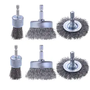 6 Pack Carbon Steel Wire Wheel and Pen Brush Set with 1/4-Inch Hex Shank for Rust Removal, Corrosion and Scrub Surfaces