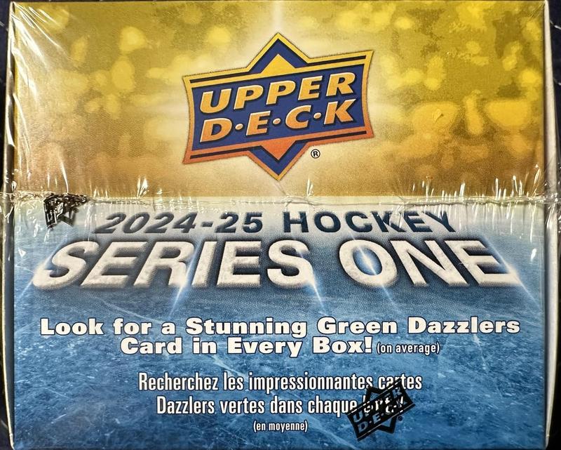 2024-2025 Upper Deck Series One Hockey NHL Trading Card Blaster Box (1 Young Guns Rookie Card and 1 Blaster Exclusive Green Dazzler Card! Per Box)