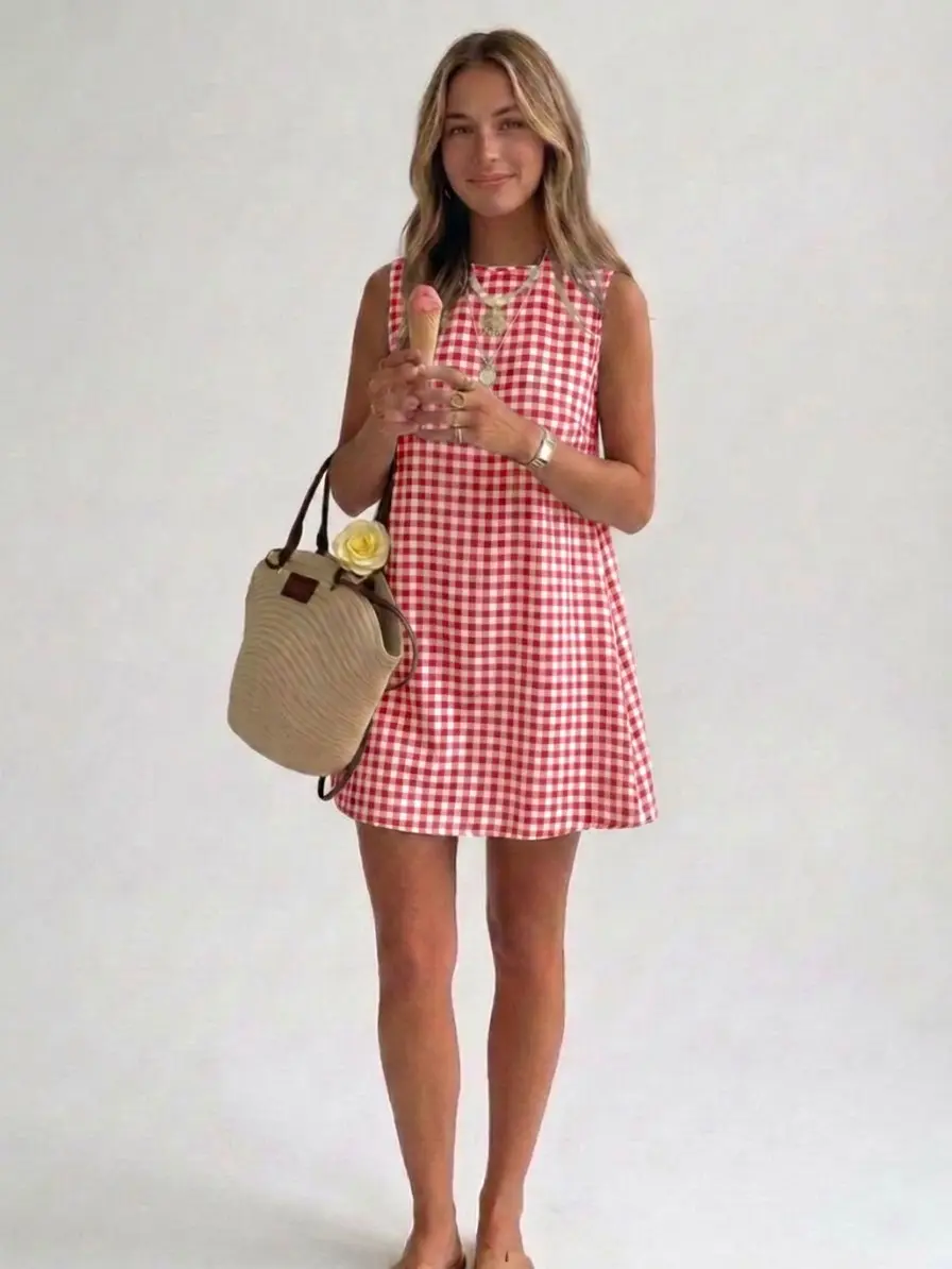 strapless open back dress Retro Kid Margo Plaid Girls Button Dress main image 0