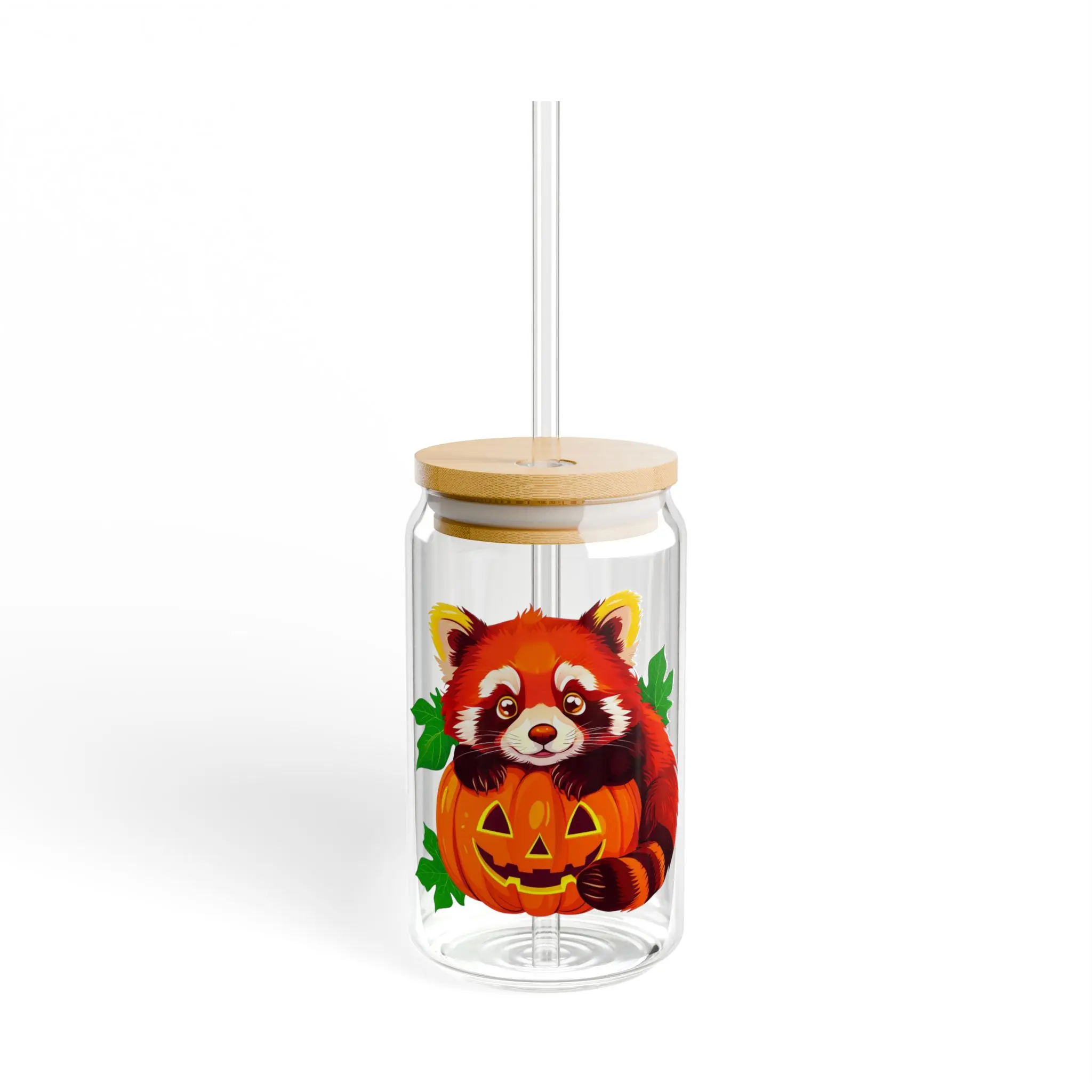 Halloween Racoon, Sipper Glass, 16oz
