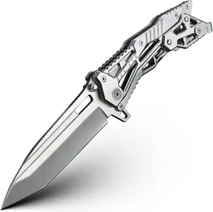 Gifts for Men Pocket Knife, Folding Knives with Pocket Clip 3.35 inches Blade Length Stainless Steel Blade with Mechanical Steel Handle,Mechanical Folding Design for Outdoor,Camping (Silver)