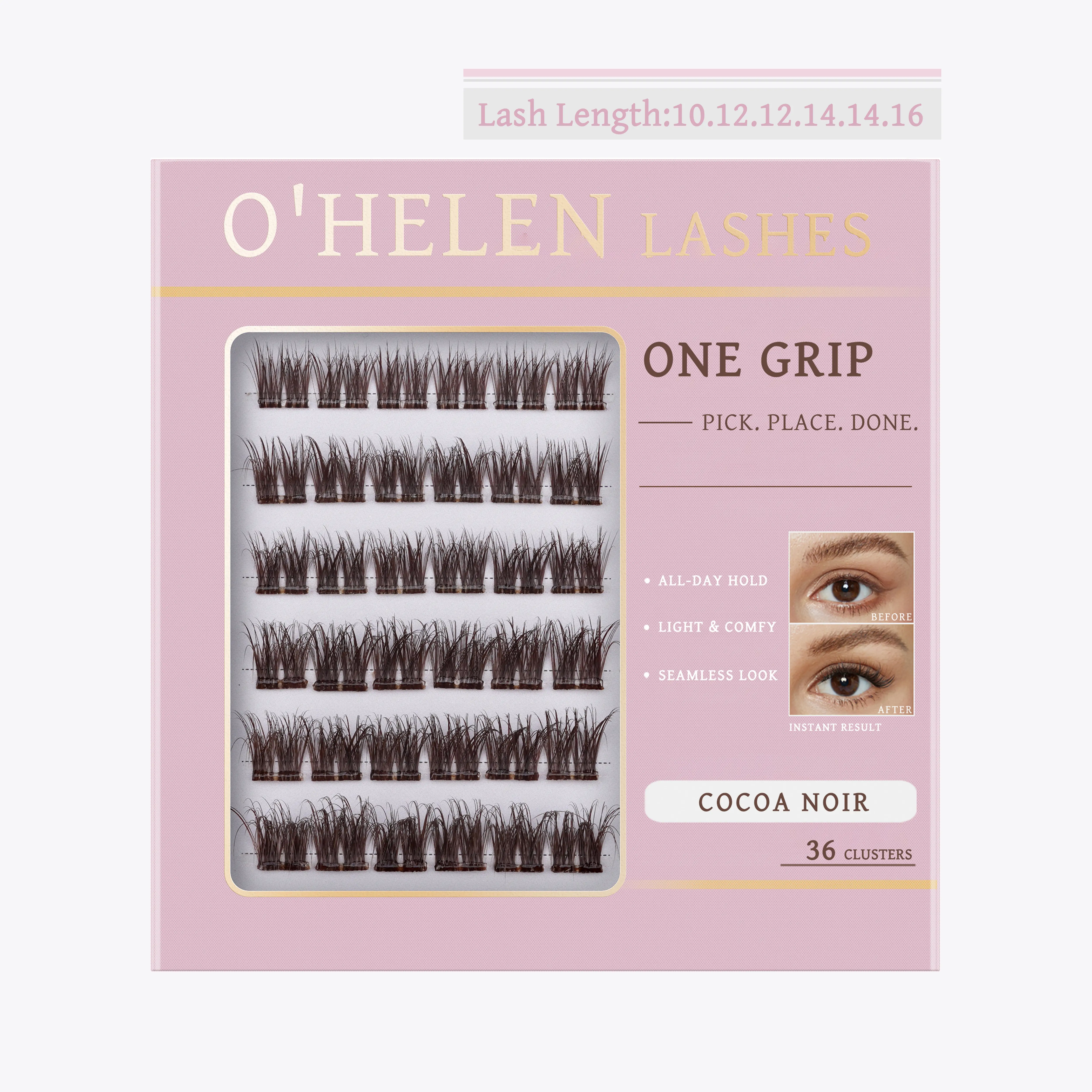 O'HELEN Cocoa Noir One-Grip Pre-Glued Cluster Lashes ，Brown 3D Hybrid