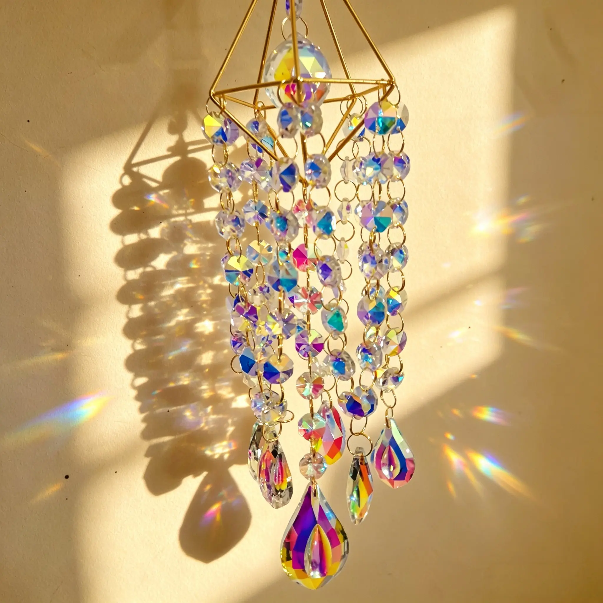 Crystal Dream Catcher Wind Chime Style, Handmade Rainbow Garden Dream Catcher, Sunlight Capturer, Home Decor Hanging Ornament, Birthday Gift, Crystal Pendant