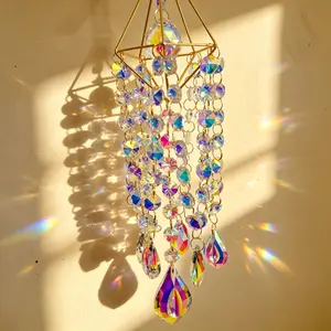 Crystal Dream Catcher Wind Chime Style, Handmade Rainbow Garden Dream Catcher, Sunlight Capturer, Home Decor Hanging Ornament, Birthday Gift