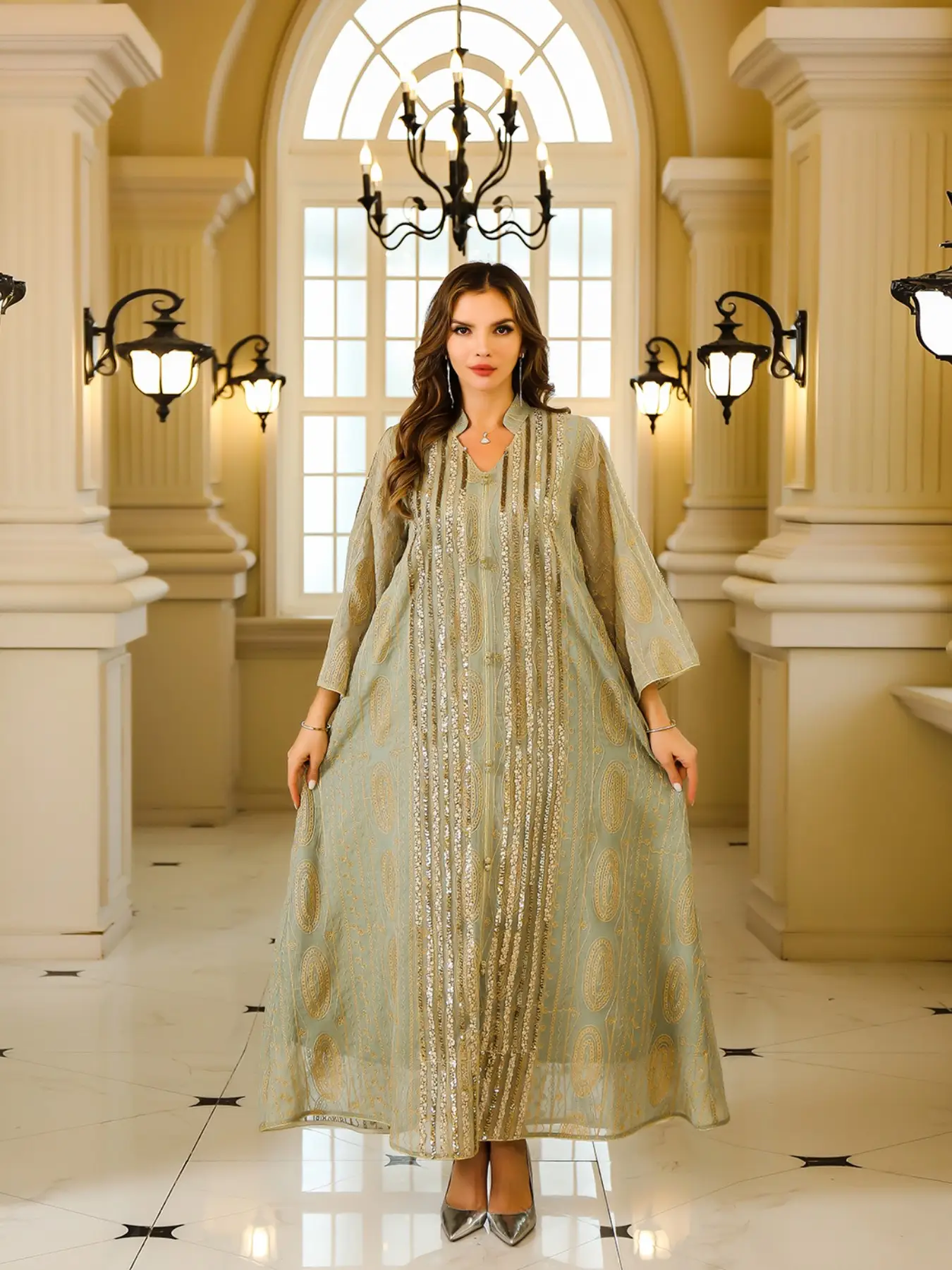 Elegant Long Sleeve Abaya Dress, Women's Fashionable Loose Fit, Comfortable Polyester Fabric, All Seasons Wear, Dubai Muslim Clothing