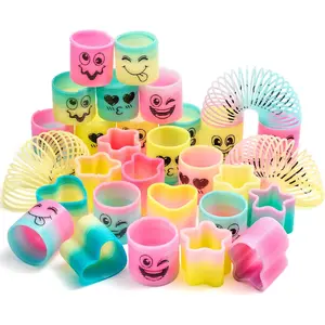 30 Pcs Spring Rainbow Party Favor, Mini Plastic Coil Spring Toy, Fidget Stress Coil Mini Springs Bulk Toys for Carnival Prize Birthday, Classroom Goodie Bag Stuffers