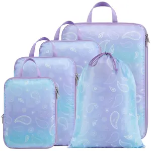 Compression Packing Cubes with Laundry Bag for Travel - Travel Bags Luggage Organizers Travel Essentials Compression Cubes for Carry on Suitcases