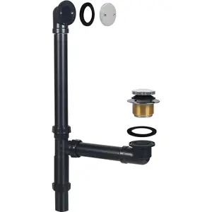 Matte Black Bathtub Drain Kit with Tip- Stopper, 1-1/2" Tubular  and Overflow Assembly for Standard Tubs 14"-16", Universal PVC Rough-In Replacement  with 2-Hole Faceplate