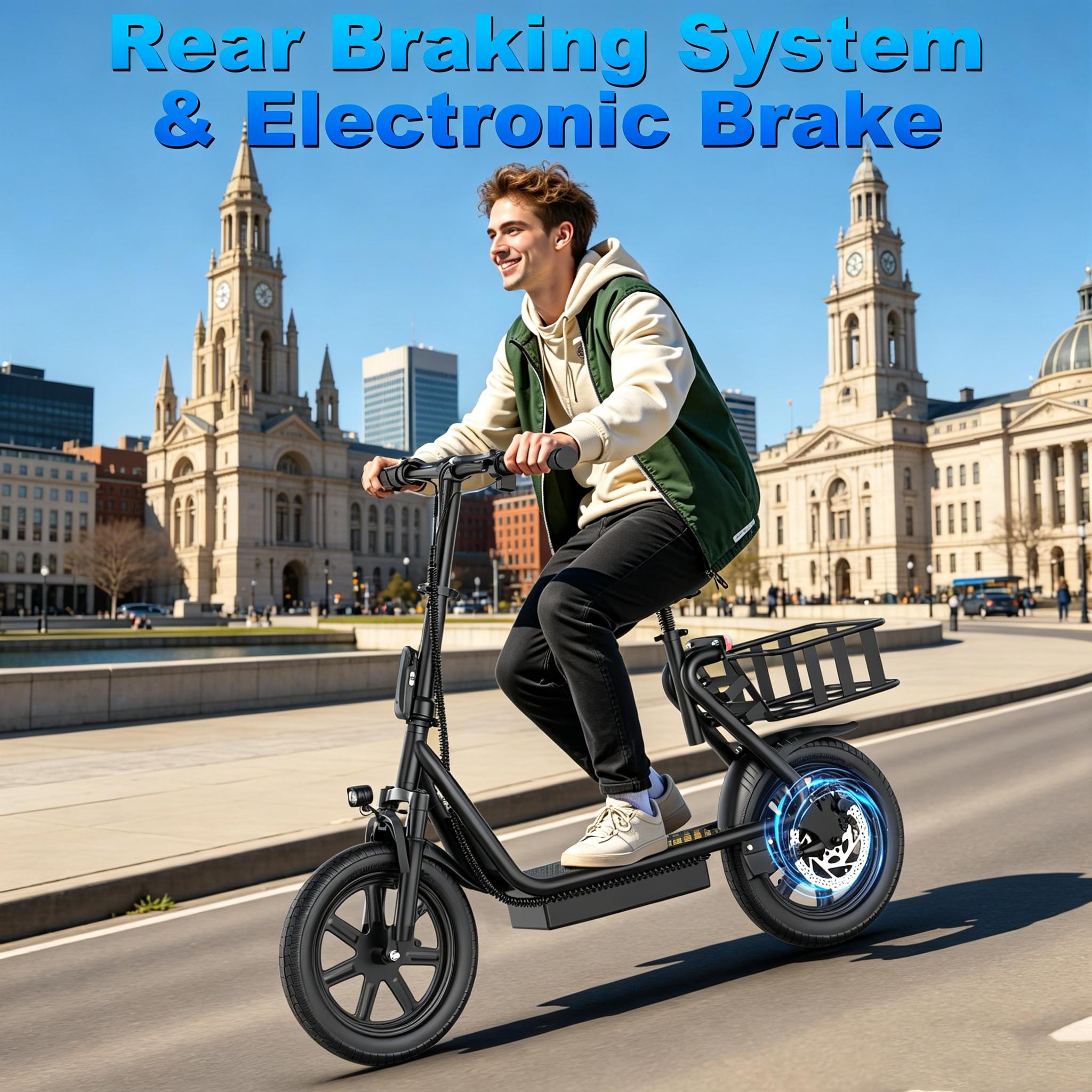 48V 10.4Ah Adult Electric Scooter with Seat, Powerful Motor, 22MPH Max Speed, 21-27 Mi Driving Range, Pet-Friendly Design, and Convenient Rear Basket,summervibes