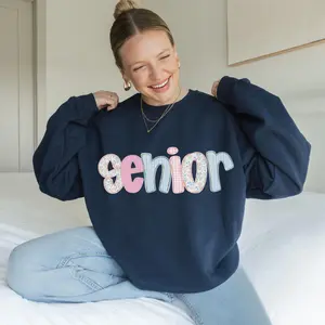 [Sale Up To 40%] Coquette Preppy Senior Sweatshirt, Grandmillenial Patch Crewneck, Class of 2026 Gift Fit Hoodie