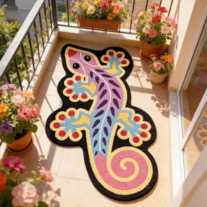 Creative Fashion Colorful Gecko Print Rug, Irregular Decorative Carpet for Living Room Bedroom, Foldable Plush Mat, Easy to Clean